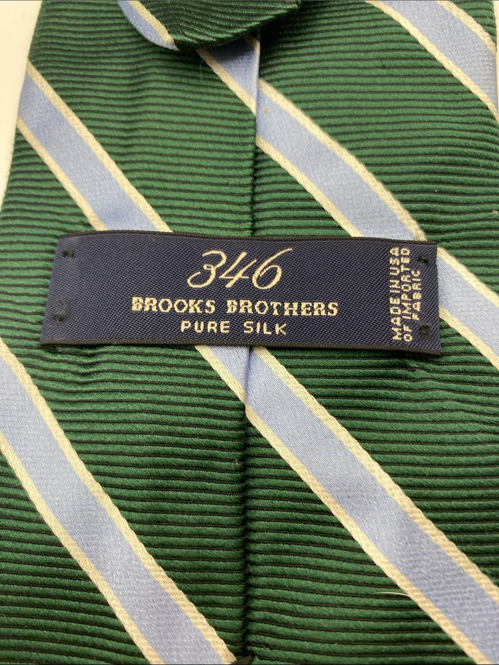 Brooks Brothers Green Tie with Light Blue and Cream Stripes - Picture 3 of 5